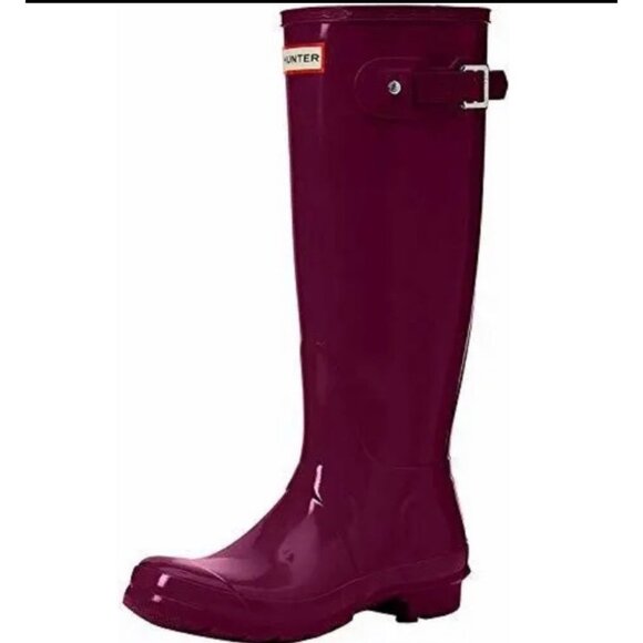 Hunter Original Tall Gloss Rain Boots Women’s Size 8 Plum Purple Waterproof Well - Picture 1 of 10
